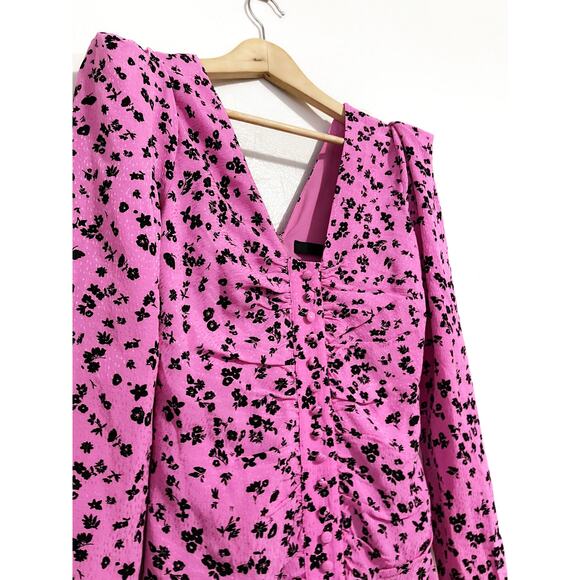 ROTATE NWT Fine Jacquard Floral Ruched Mini Dress in Pink Size 6 - Picture 8 of 16